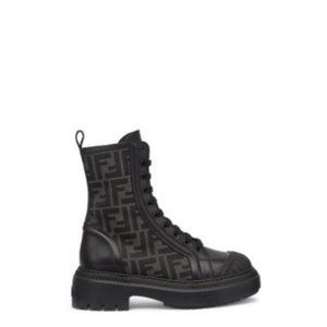 Women's Fendi Domino Black Leather Biker Boots, 8.5 US